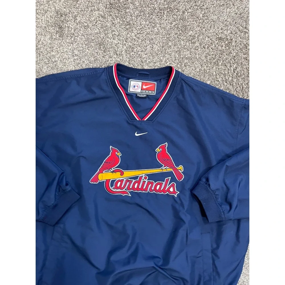 Vintage St Louis Cardinals Pullover Jacket Mens 2XL Navy Nike Center Swoosh